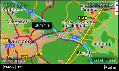 Weergave van een TMC/TMCpro-verkeersmelding op de kaart